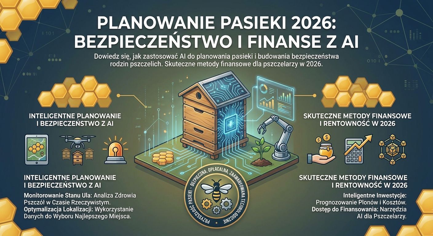 Pszczelarz korzysta z aplikacji AI na tabletzie w pasiece z nowoczesną ulą
